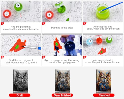 TUMOVO Portrait of a Beautiful Owl Paint by Numbers Craft Kit for Adults - color: Owl