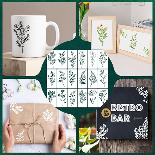 18Pcs Crafting Stencils Reusable, Wildflower Stencils for Painting
