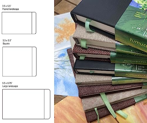 tumuarta Watercolor Journal, 3.5x5.5”, 140 LB, 300 GSM, Cotton Paper, Cold Press, 24 Sheets, 48 Pages, Watercolor Sketchbooks for Use As Travel Notebook Mixed Media Pad On The Go - color: Green