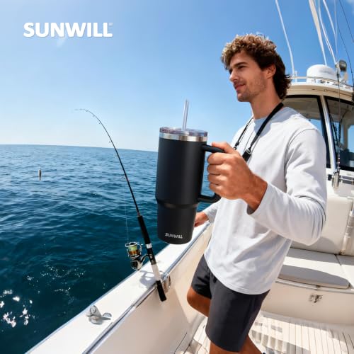 SUNWILL Coffee Tumbler with Straw, 30 oz Insulated Stainless Steel - color: Powder Coated Black