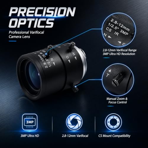CCTV Security Camera Lens 2.8-12mm Manual Varifocal Lens CMOS/CCD 1/2.5" CCTV Lens IR CS Mount - color: 2.8-12MM CS