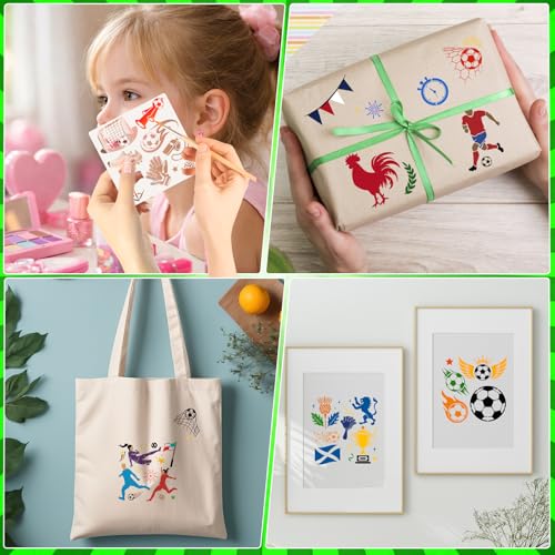 DPKOW 16Pcs Soccer Stencils for Painting Crafts, Reusable Sports Stencils Templates World Soccer Crafts Supplies Football Action Trophy Templates, DIY Scrapbooking on Wood/Floor/Canvas/Wall/Face/Paper