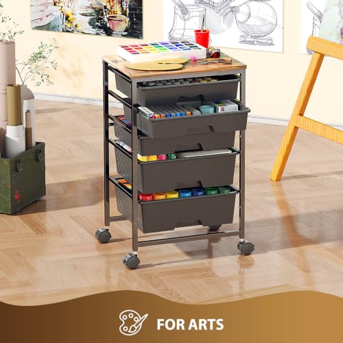 Goovilla Rolling Cart with 5 Drawers for Craft, Art, Dorm, Office, Black - size: Black