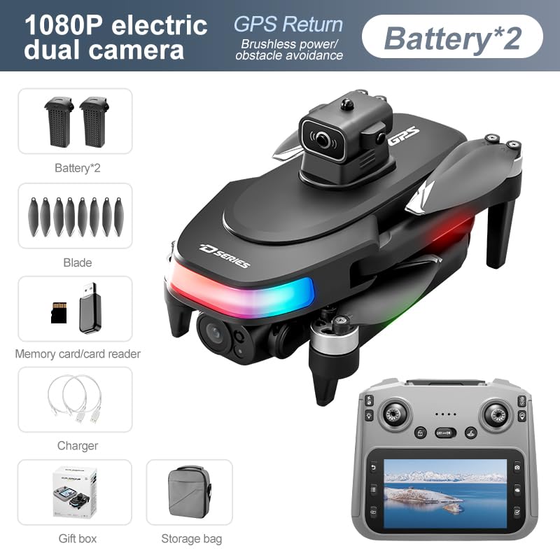 Drone with UHD Camera for Adults, FPV Drone with Screen on Controller, Brushless Motor, Obstacle Avoidance One Key Start/Return, 3 Speed Modes Optical Flow Foldable RC Quadcopter, Aerial Photography Drones with LED Lights Gifts for Beginners Adults