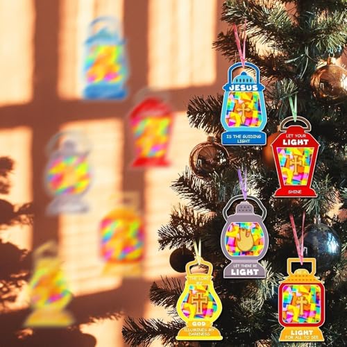 EggSun 36 Sets Jesus is The Guiding Light Sunday School Crafts Relgious Stained Glass Window Arts and Crafts Suncatcher Kit for Sunday School Thanksgiving Christmas Home Party Decorations - style: Jesus