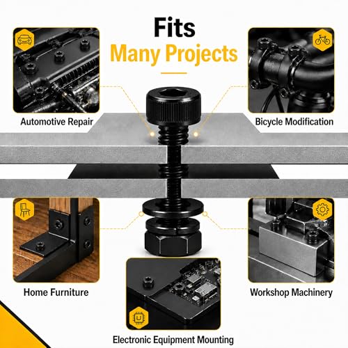 176PCS M6 Screws Assortment Kit, M6x8/10/12/16/20/25/30/35mm Hex Socket Head Cap Bolts Nuts & Washers Set, 12.9 Alloy Steel Black Oxide, M6 Screw Anti-Rust - size: M6 176pcs
