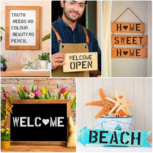 42 Pcs Letters Numbers and Symbols Stencil, 4 Inch Reusable Plastic Alphabet Templates Interlocking Stencil Kit, Art Craft Stencils for Painting on Wood, Wall, Sign (4 Inch) - style: 4 Inch