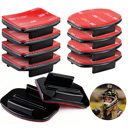 10Pcs Helmet Adhesive Sticky Mount Compatible with GoPro Hero 13 12 11 10 Max 9 8 7 6 5 4, Curved Attachment Flat Mounts Session for DJI Osmo Action Cameras