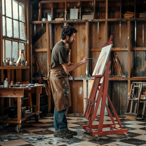 H-Frame Foldable Easel, Adjustable Height & Angle (Vertical to Horizontal), Removable Floor Art Easel for Adults, Holds Two Canvases Up to 77 Inches, Walnut Finish - color: Walnut