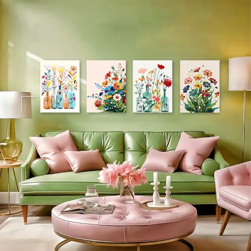 ICYANART 4 Paint by Numbers Kit for Adults Flowers, with Frame and Easel - color: Flower 01