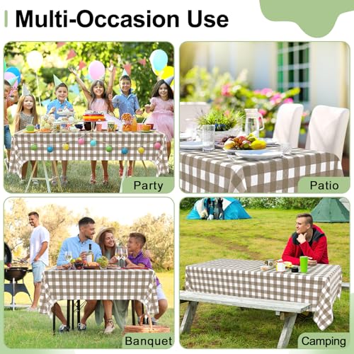 misaya 4 Packs 54 x 78 Inch Buffalo Disposable Table Cloth, Waterproof Plastic Tablecloth, Rectangle Khaki and White Checkered Table Covers for Picnic, Birthday, Party, Back to School - color: Khaki and White, size: 54" X 78"