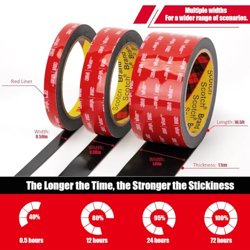 Double Sided Tape Heavy Duty, Waterproof Mounting Foam Tape, 16.5ft Length, 3.15in Width, High Temperature Resistant Adhesive Tape for Car, LED Strip Light, Office Decor, Uses VHB 5952 Raw Material - size: 3.15in x 16.5ft