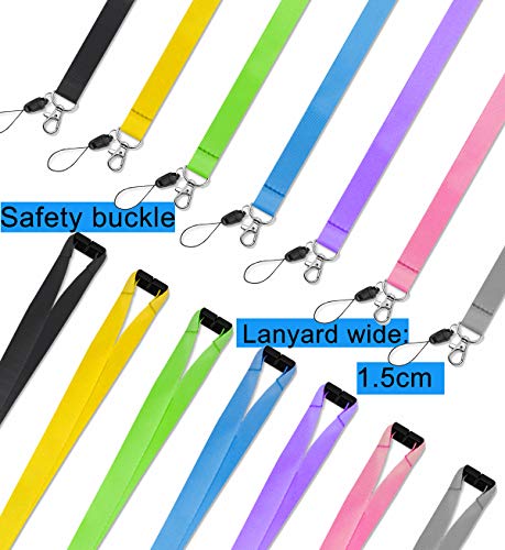 YOUOWO Neck Lanyards Quick Release 7Pack 7Colors,for Keys,ID Badge Holder - color: Black,green,purple,blue,gray,yellow,pink