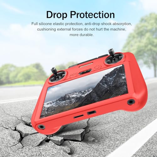 RC 2 Protective Silicone Cover for DJI RC2 Drone Remote Controller, Anti-Glare Screen Shade & Shockproof Case Controller Accessories,Compatible with Mini 5 Pro/Mini 4 Pro/Air 3S/Mavic 4 Pro - color: Red, style: RC2 Remote Controller