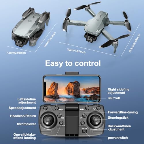 1080P HD Drones with Camera for Adults,Foldable Drone for Beginners - color: Gungrey