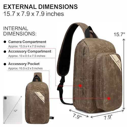 Padwa Lifestyle Dark Brown Crossbody Camera Bag - Waxed Memory Canvas Compact Camera Sling and Crossbody Bag with Fast Access,Versatile Lightweight Everyday Bag for Photographers Travel,Photography - color: Dark Brown, style: Crossbody Portable