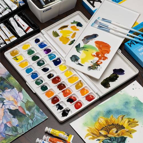 MEEDEN Watercolor Palette with Lid: 33 Wells Airtight Folding Paint Palette - color: Blue
