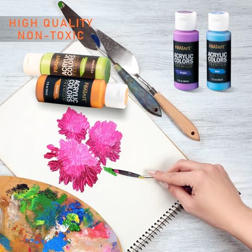 REALART Bulk Acrylic Paint Set 24 Colors (2oz/Bottle) with 10 Brushes Acrylic Paints for Canvas Painting Craft Paint Set Art Paint