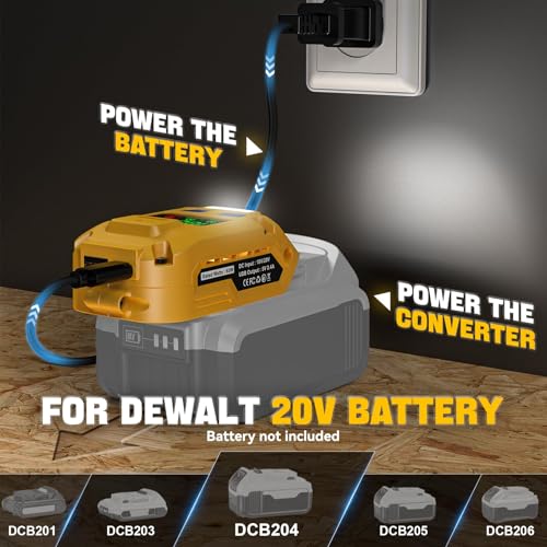 Ecarke 2-in-1 Battery Charger & Power Inverter Compatible with DeWALT 20V Battery, 65W USB-A Output & USB-B Input/Output, for Travel Emergency Use (No Battery) - size: 65W