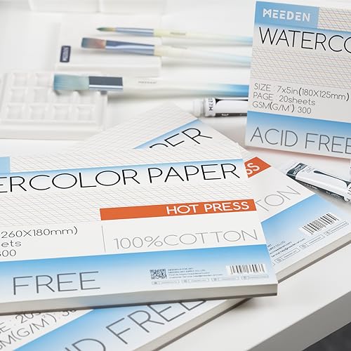 MEEDEN Cotton Watercolor Paper Block: 9" x 12" Hot Pressed of 20 Sheets - color: Hot Press, size: 9×12"