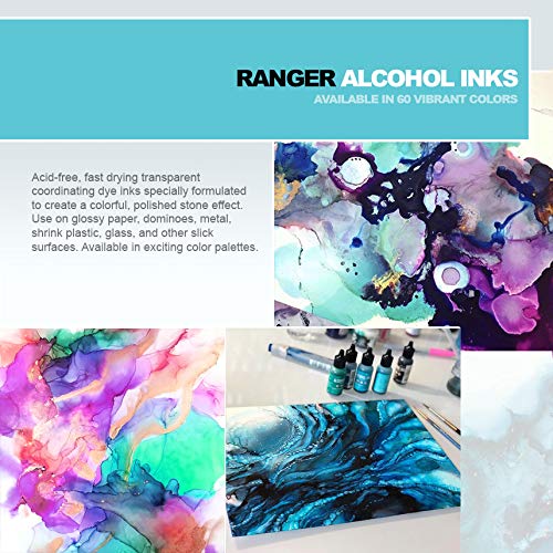 Tim Holtz Alcohol Inks - Shades of Blue - Denim, Stonewashed, Aquamarine, Pool, Cloudy Blue - 7 Ink Set - 10 Blending Tools - color: Blue