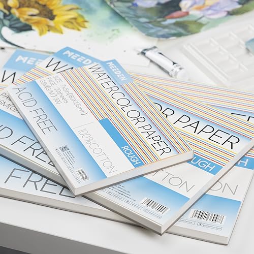 MEEDEN Cotton Watercolor Paper Block: 5" x 7" Rough Grain of 20 Sheets - color: Rough Grain, size: 5×7"