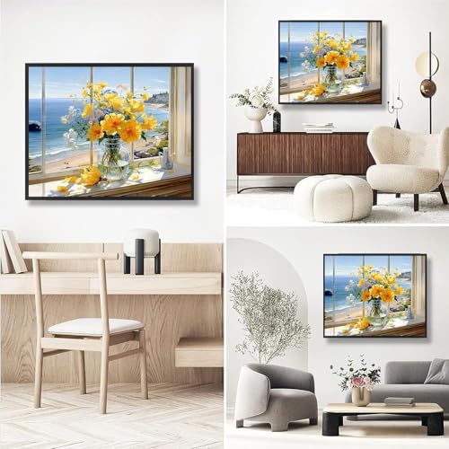 Vase Flower Paint by Numbers for Adults with Framed Canvas - Wooden Easel - color: DKMT0132, size: 12*16inch