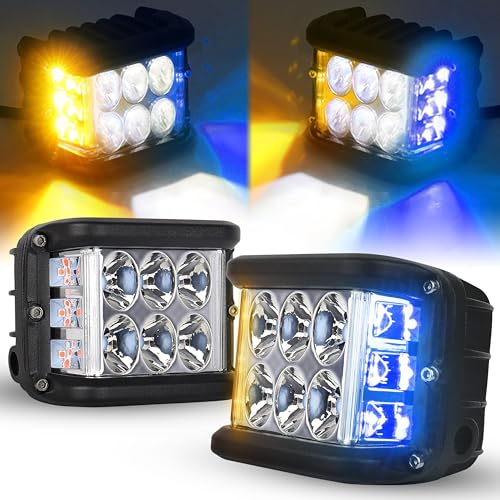 Side Shooter LED Pod Lights with Yellow Blue Dual Solid&Strobe Light - color: Yellow and Blue