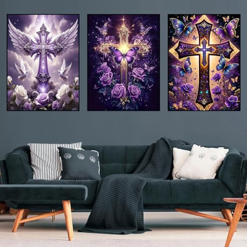 Diamond Art Kits for Adults, 3 Packs Cross Diamond Art Painting Kits - color: Cross-3Pcs, size: 3 packs-30*40cm