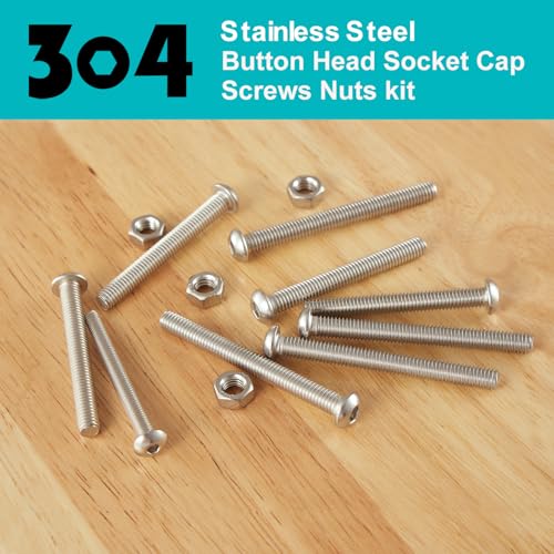 M3 x 10mm 20mm 30mm 40mm Button Head Socket Cap Screws Bolts and Nuts, Stainless Steel 304, Bright Finish, Metric Allen Hex Drive, Fully Thread, Assortment Kit 200PCS - size: Button M3x10-40mm+Nuts