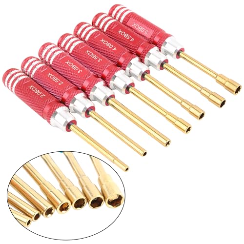 7 Pieces Hex Screwdriver Set 2.0/2.5/3.0/3.5/4.0/4.5/5.0mm RC Socket Wrench Kit Nut Drive for Traxxas Redcat Axial SCX24 Quadcopter Helicopter FPV Drone Car - RC Nut Removal Tools (Red)