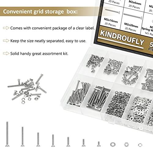 562 Pieces M2 x 4/6 /8/10 /12/16 /20mm Phillips Countersunk Head Machine Screws Nuts Washers Assortment Kit, 304 Stainless Steel, Fully Machine Thread - size: M2, style: Phillips Countersunk Head