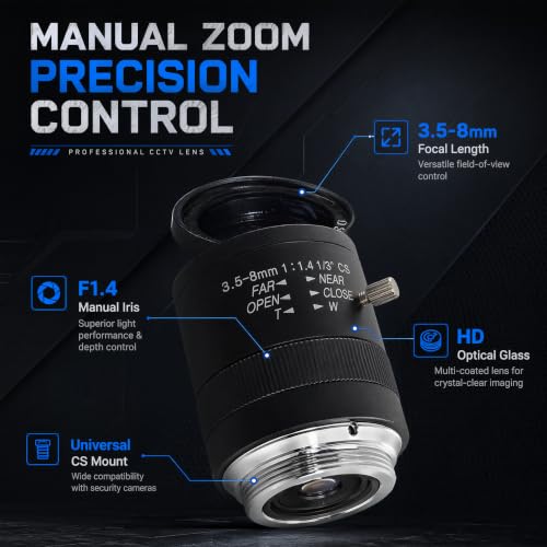 CCTV Security Camera Lens 3.5-8mm Manual Varifocal Lens CMOS/CCD 1/3" CCTV Lens IR CS Mount - color: 3.5-8mm