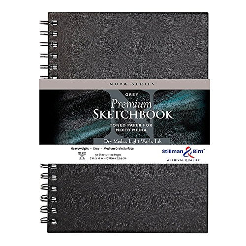 Stillman & Birn Nova Series Grey Wirebound Sketchbook, 7" x 10", 150 GSM (Heavyweight), Grey Paper, Medium Grain Surface - color: Gray, size: 7" x 10" 150 gsm (Heavyweight)