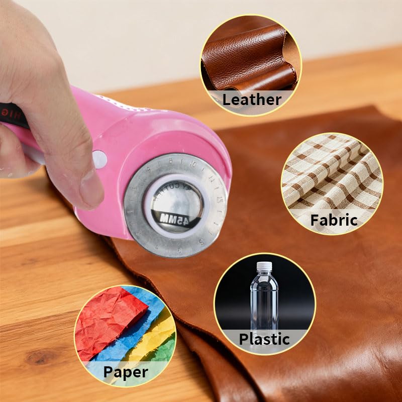 Rotary Cutter for Fabric, 45mm and 28mm Rotary Cutters Kit with 10 Blades - color: Pink