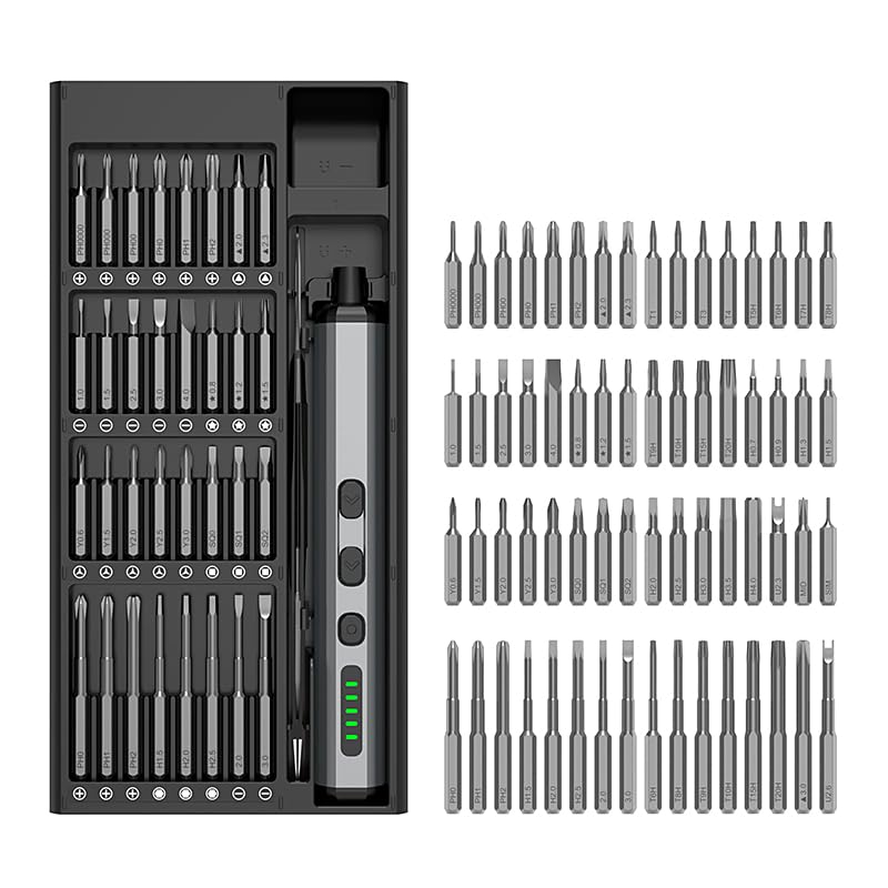 Mini Electric Screwdriver Set, 68-in-1 Cordless Precision Screwdriver Kit, 3.7V Rechargeable with 5 Adjustable Torque & 4 LED Lights, Small Power Tool for iPhone, Laptop, Drone, Glasses & Watch Repair - style: 68 in 1 Precision Electric Screwdriver Kit