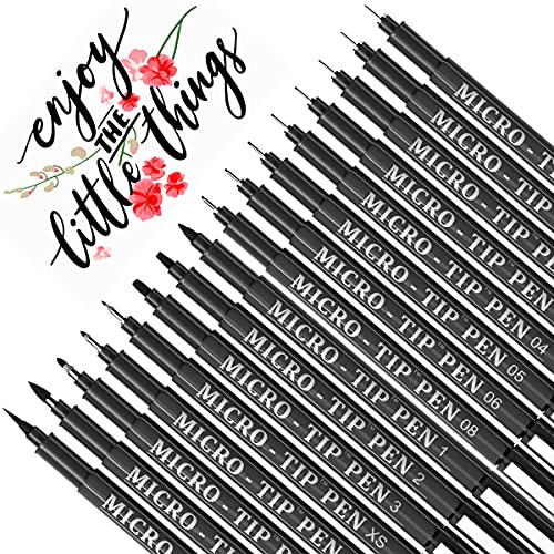 Tebik 16 Pack Calligraphy Pens, Hand Lettering Pens, Brush Markers Black Ink for Beginners Writing, Lettering, Journaling, Art Drawing, Signature, Illustrations and Office School Supplies