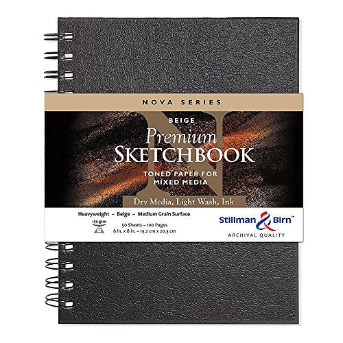 Stillman & Birn Nova Series Beige Wirebound Sketchbook, 6" x 8", 150 GSM (Heavyweight), Beige Paper, Medium Grain Surface - size: 6" x 8" 150 gsm (Heavyweight)