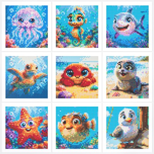 LuwoArte 9 Pack Sea Animals Diamond Art Kits for Adults Beginners - color: Cute animals