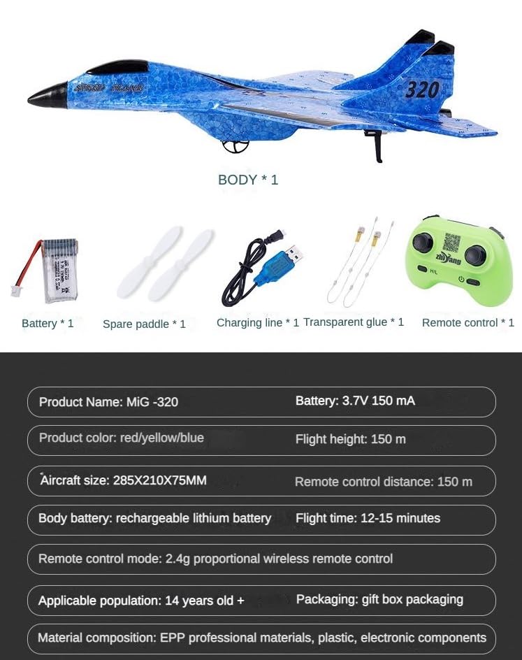 MAXBECK Remote Control Wireless Airplane Toy with Lights, Su-35 Rc Glider 2 Channel 2.4 GHZ Remote Control Planes, Outdoor Foam Rc Aircraft for Hobby Rc Airplanes - color: Blue