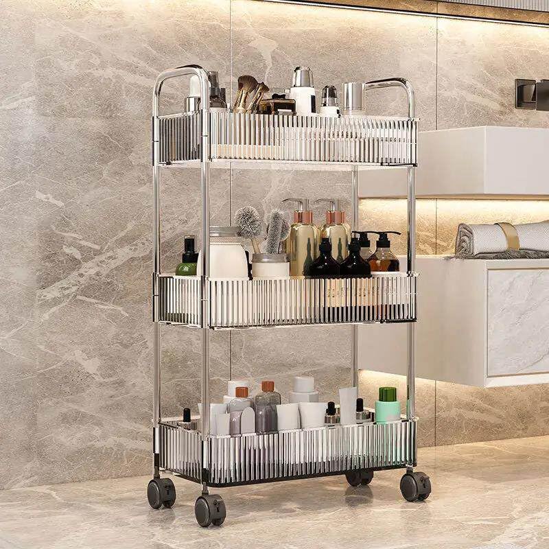 Sooyee Clear 3-Tier Plastic Rolling Utility Cart with Wheels - color: Clear, size: Wide 3 Tier