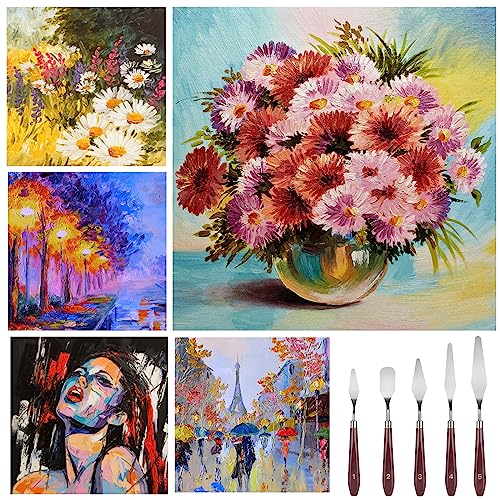 11 Pcs Palette Knife Set, 5 Pcs Stainless Steel Palette Knives and 6 Pcs Plastic Scrapers, Painting Accessories for Oil Acrylic Canvas Painting Color Mixing Thick Paint Applications (Red)