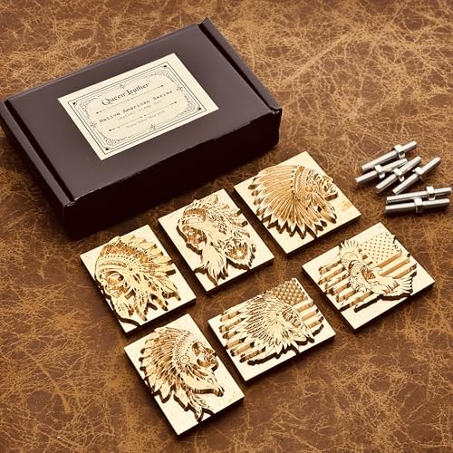 Native American Chief Leather Stamps Set, 6pcs Brass Leather Embossing Molds, Western Style Leather Heat Stamp, Wood Branding Iron Mold
