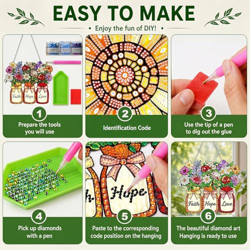 Inspirational Hanging Diamond Art Kits for Adults, Diamond Art Suncatchers - color: Inspirational