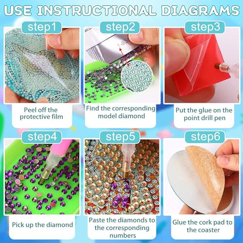PERFECTSIGHT 8 Pcs DIY Diamond Art Painting Coasters with Holder, Cute Diamond Paint Coaster Kits for Adults, Kawaii Full Drill Diamond Art Craft Paint by Number Non Slip Coaster - Blue+Green Sand - color: Blue+Green Sand