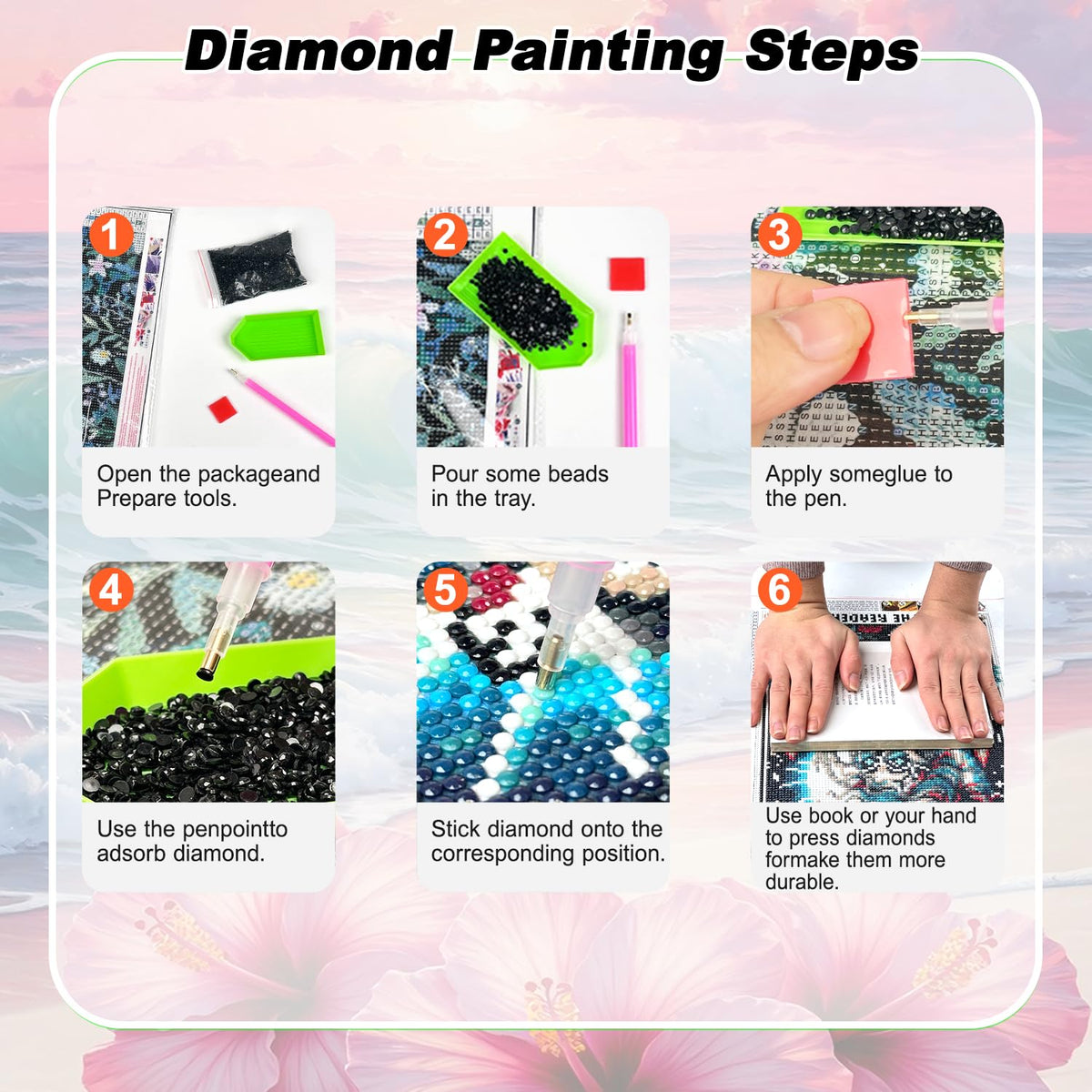 YULIDECO Beach Diamond Art Kits for Adults, Flowers Diamond Painting - color: DP02196