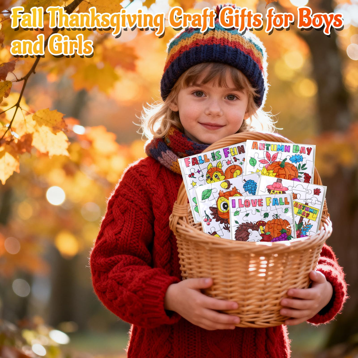 Thanksgiving Fall Arts & Crafts for Kids, Autumn Activity Kit Blank Puzzle - color: Fall Thanksgiving Colorful