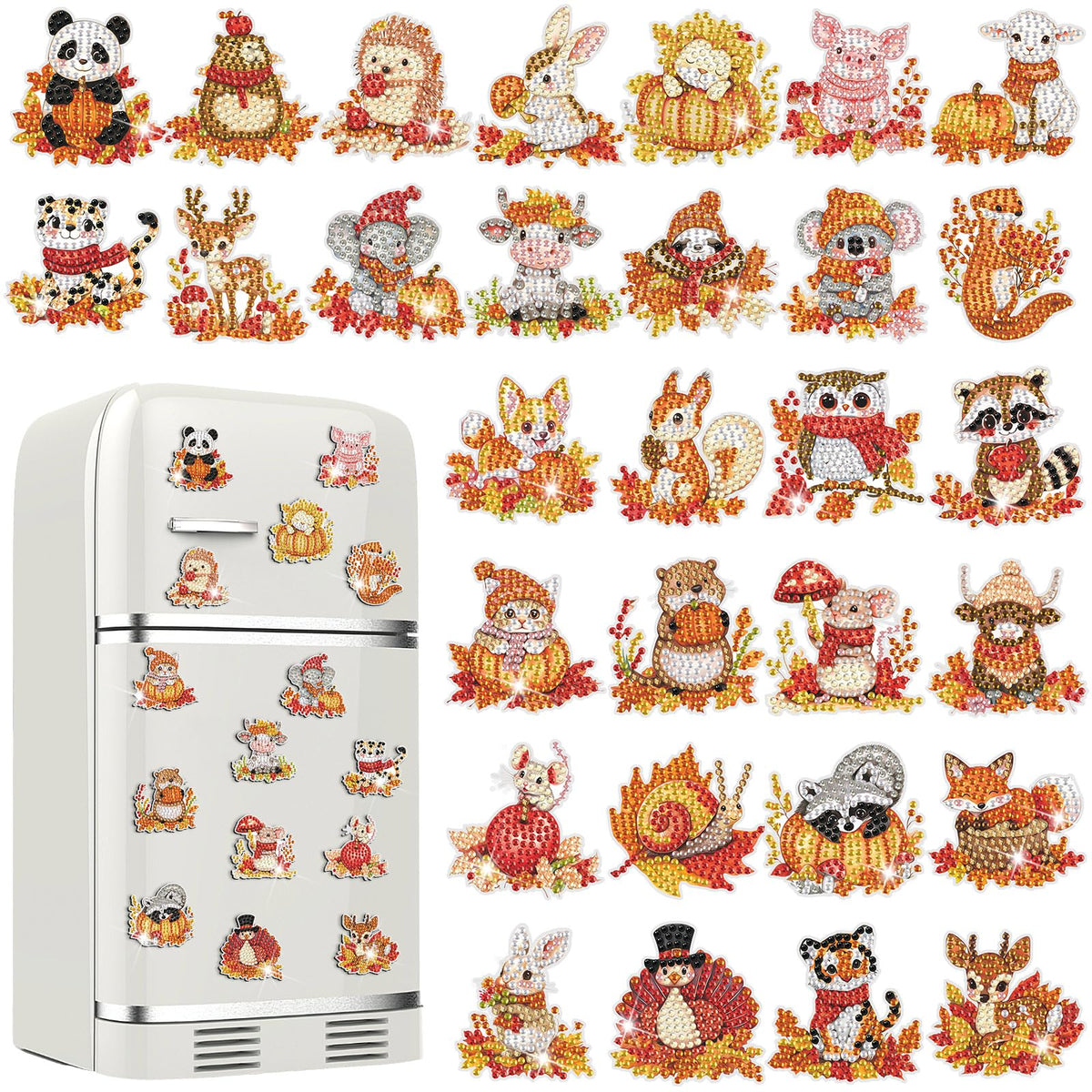 Xuhal 30 Pcs Fall Animal Diamond Painting Magnet Diamond Art Kits for Adult - color: Fall