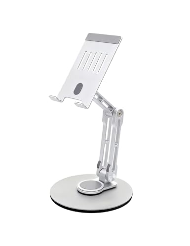 Aluminum Tablet Stand for Desk, 360° Rotating Height Adjustable - color: silver