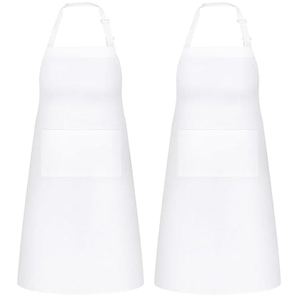 NLUS 2 Pack White Aprons with 2 Pockets for Women Men Kitchen Aprons with Pockets, Chef Aprons for Baking BBQ Cooking - color: True White